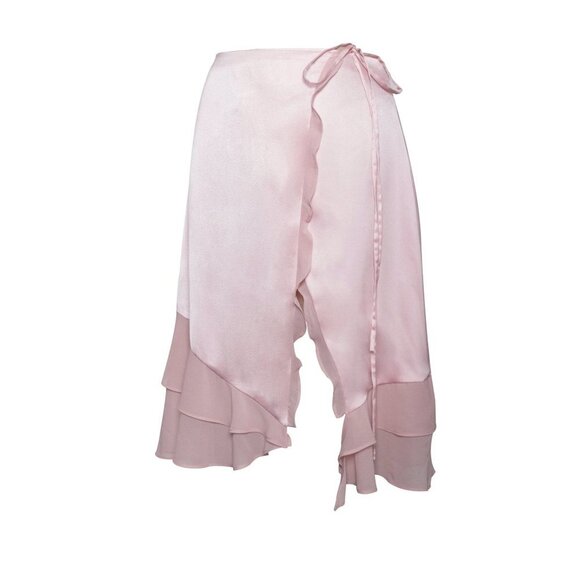 Miss Circle Sarah Pink Satin Ruffled Midi Skirt - Picture 5 of 11